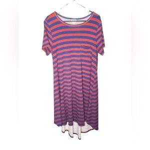 Lularoe Carly navy and red horizontal striped shift dress size medium